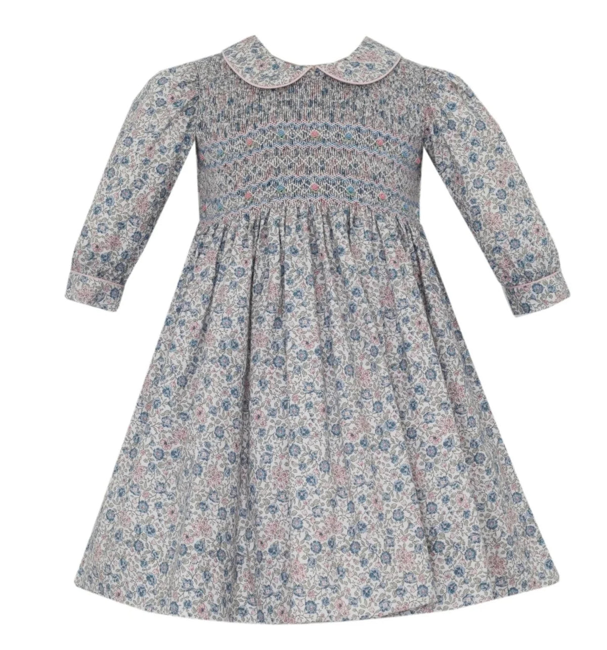 Anavini Florence Pink/Blue Long Sleeve Floral Bishop