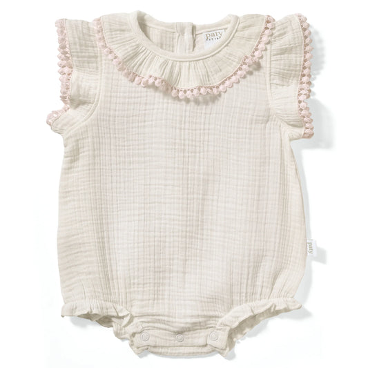Paty Muslin Bubble Pom Trim White/Pink