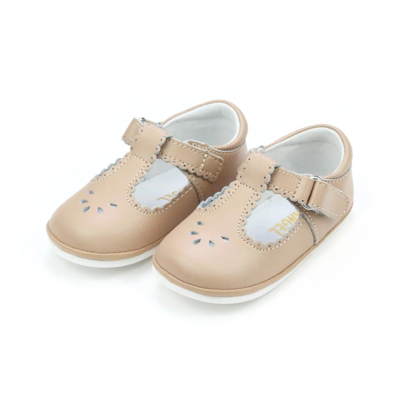L'Amour Dottie Scalloped Perforated Mary Jane Latte Shoes