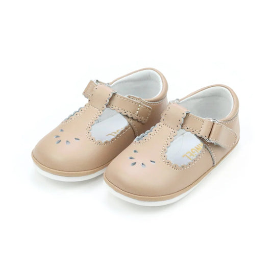 L'Amour Dottie Scalloped Perforated Mary Jane Latte Shoes