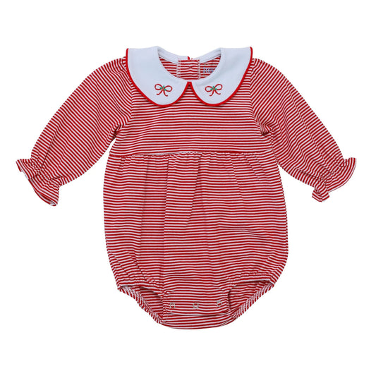 Itsy Bitsy Girl's Christmas Bow Bubble--Red Stripe