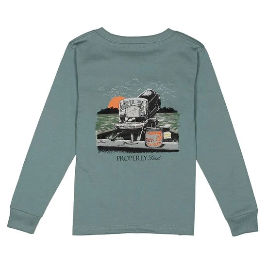 Properly Tied Boys Gone Fishin Long Sleeve Steel Blue