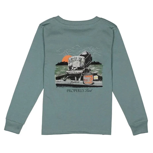 Properly Tied Boys Gone Fishin Long Sleeve Steel Blue
