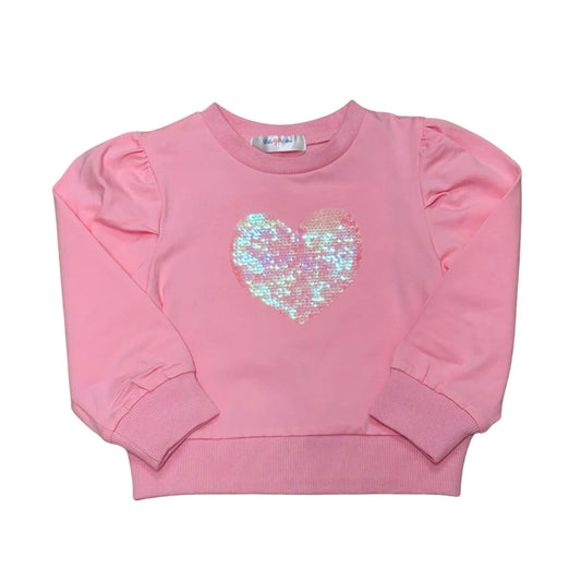 LuLu BeBe Pink Long Sleeve Sequin Heart Top