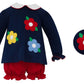 Claire and Charlie Navy Blue Knit Flowers Bloomer Set