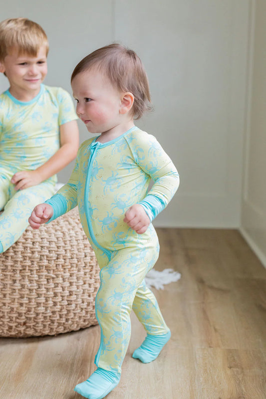Sweet Bay Clothing Yellow/Blue Crab Zipper Onesie