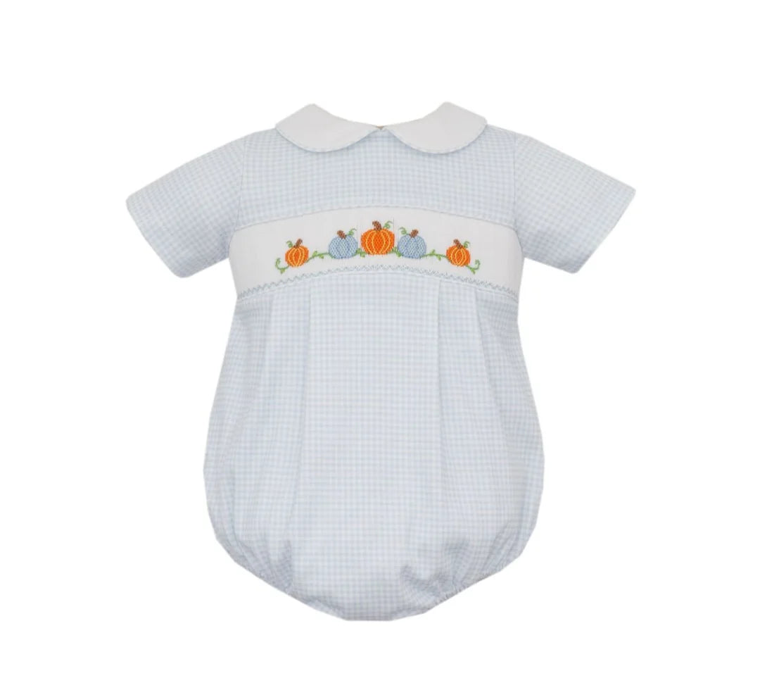 Petit Bebe Pumpkin Boys Blue Gingham Short Bubble