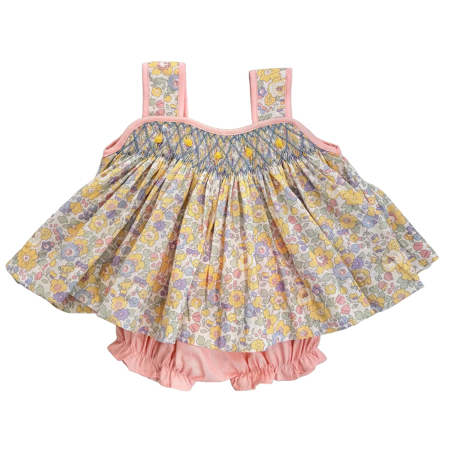 Lulu Bebe Florence Spring Floral Smocked Sleeveless Bloomer Set