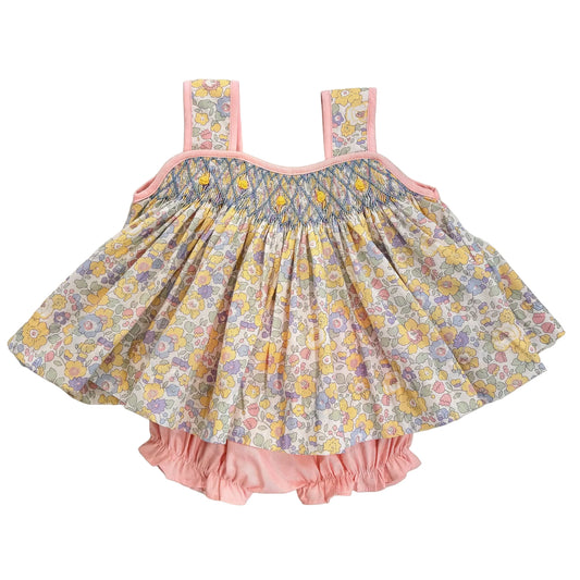 Lulu Bebe Florence Spring Floral Smocked Sleeveless Bloomer Set