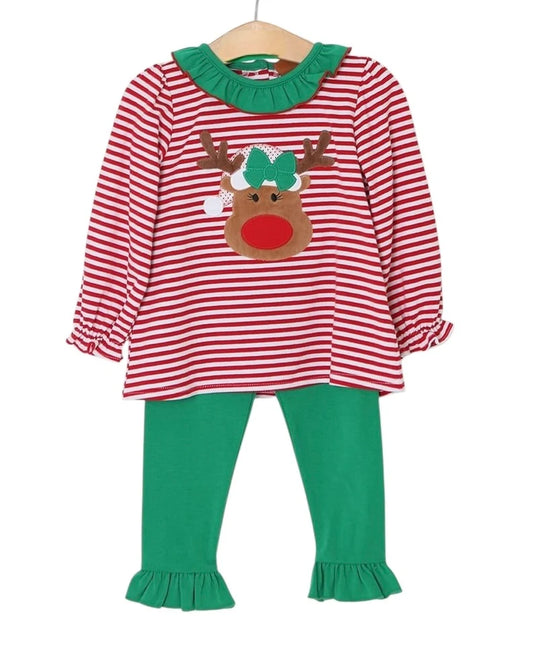 Millie Jay Reindeer Applique Ruffle Pant Set