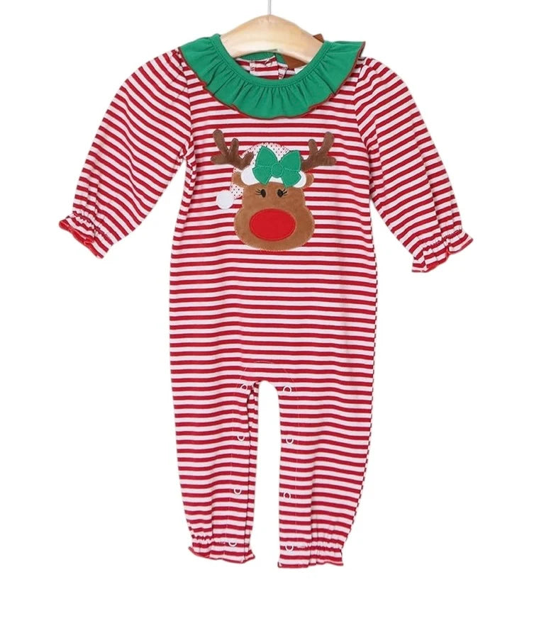Millie Jay Reindeer Applique Girls Romper