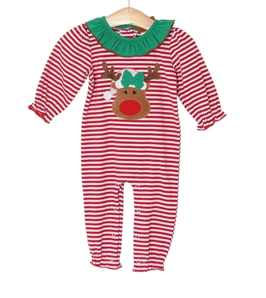 Millie Jay Reindeer Applique Girls Romper