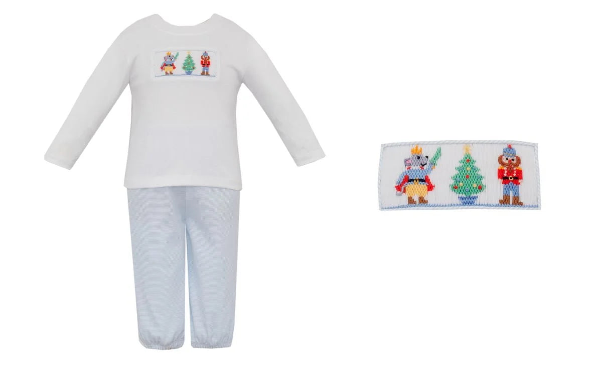 Petit Bebe Light Blue Stripe Smocked Nutcracker Boy's Pants Set