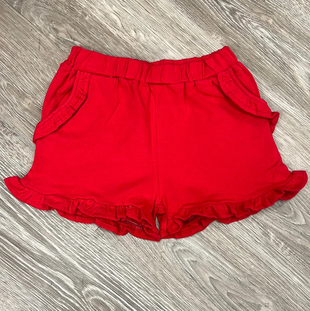 Itsy Bitsy Knit Ruffle Shorts--Red