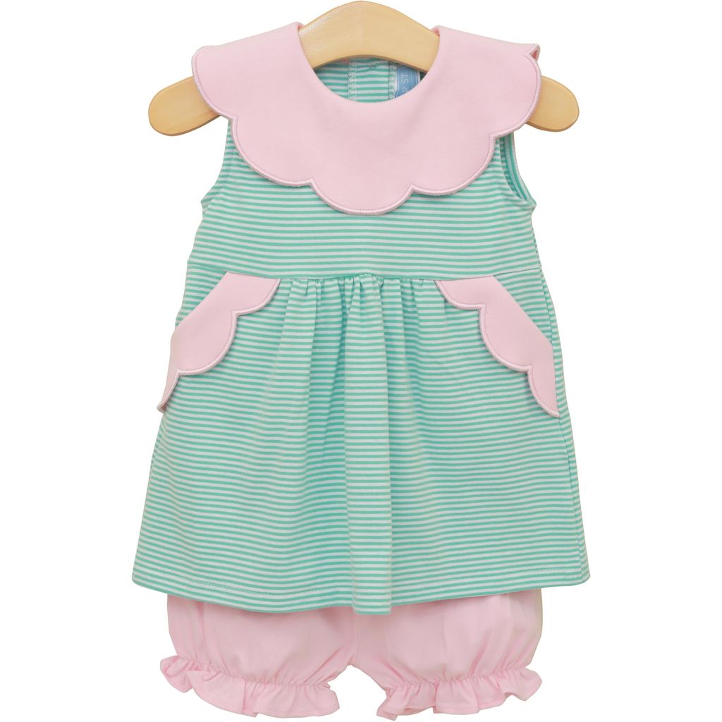 Trotter Street Penelope Bloomer Set- Mint Stripe/Light Pink
