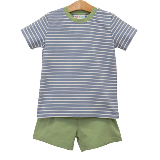 Jellybean by Smocked Candy Graham Short Set- Slate and Sage