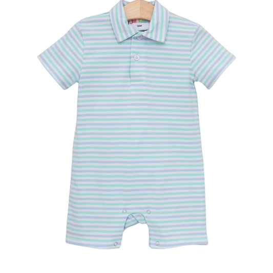 Jellybean by Smocked Candy Michael Polo Romper- Seaside Stripe