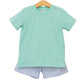 Jellybean by Smocked Candy Drew Short Set- Mint and Light Blue Stripe