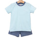 Jellybean by Smocked Candy Graham Short Set- Aqua Stripe and Dusty Blue