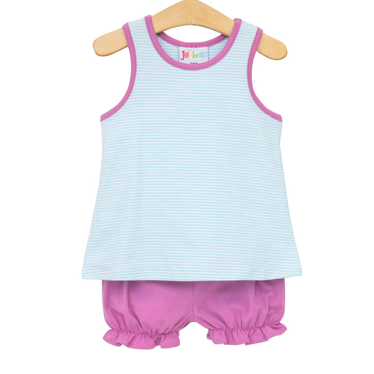 Jellybean by Smock Candy Abby Bow Back Bloomer Set- Aqua Stripe and Fuchsia