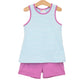 Jellybean by Smock Candy Abby Bow Back Short Set- Aqua Stripe and Fuchsia