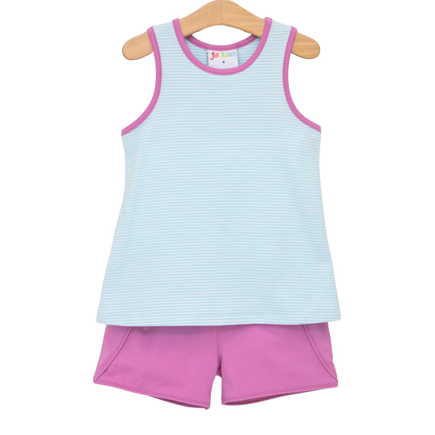 Jellybean by Smock Candy Abby Bow Back Short Set- Aqua Stripe and Fuchsia