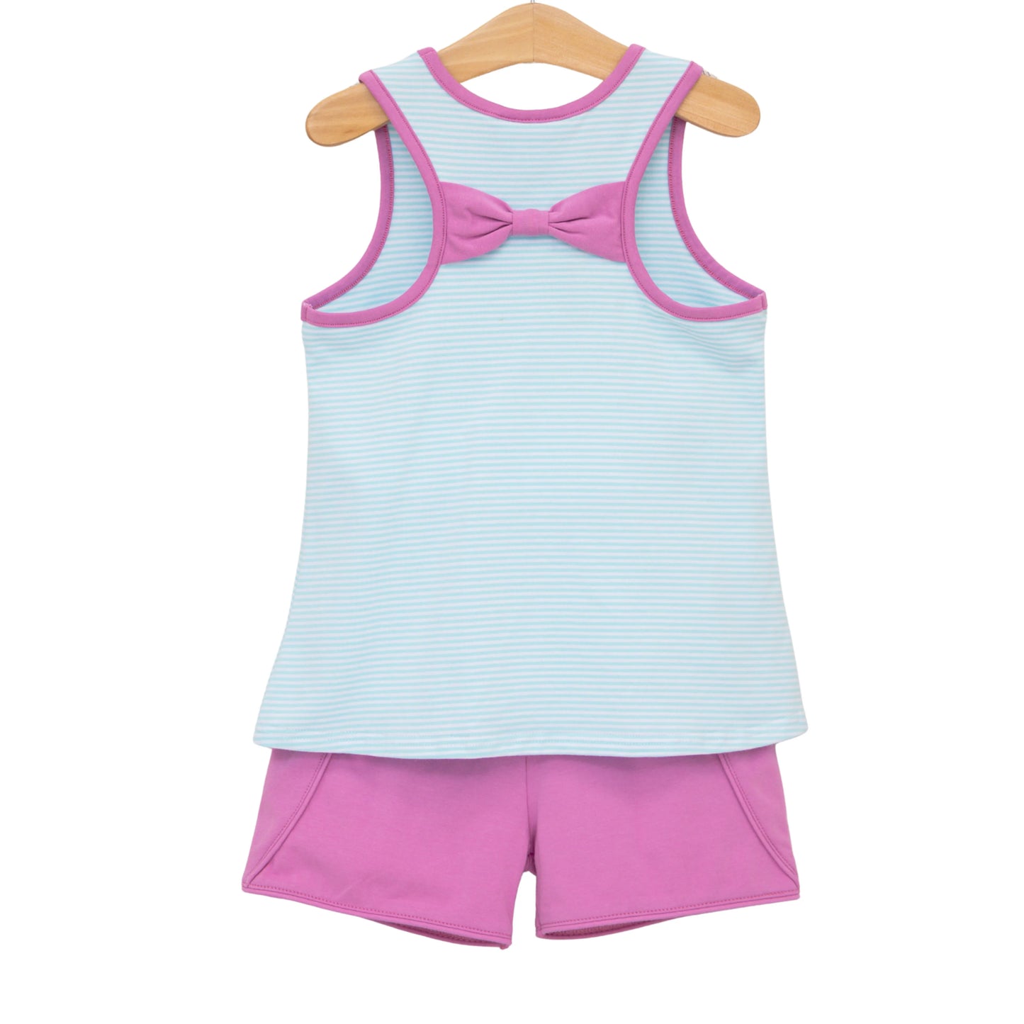 Jellybean by Smock Candy Abby Bow Back Short Set- Aqua Stripe and Fuchsia