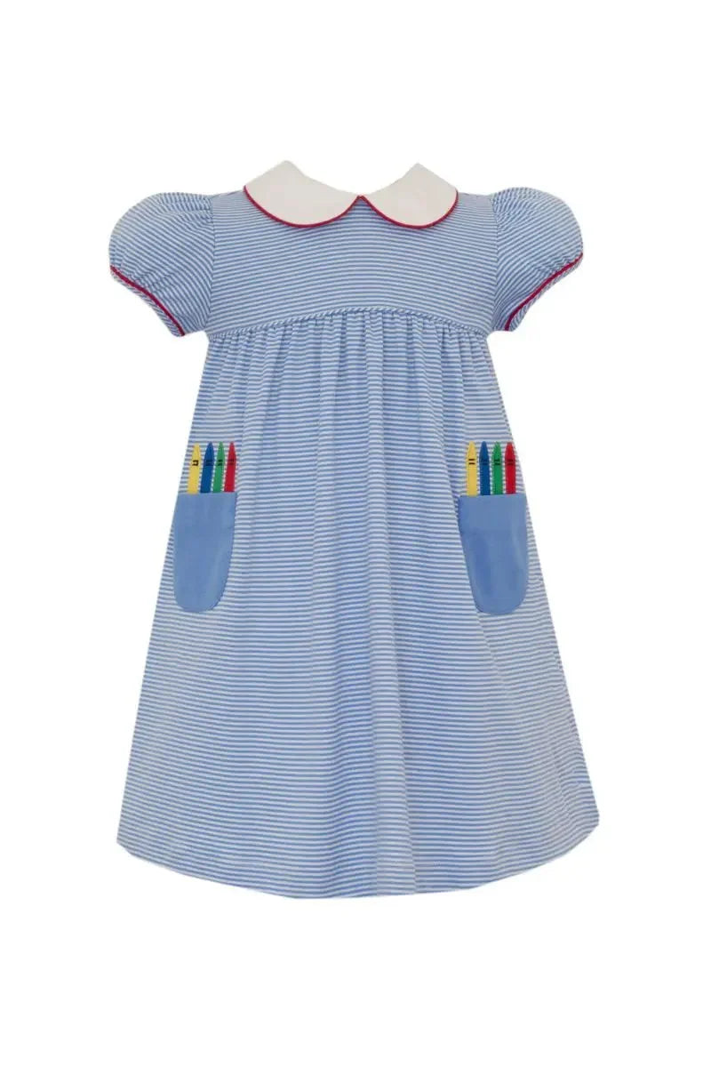 Claire and Charlie Periwinkle Blue Stripe Crayon Dress