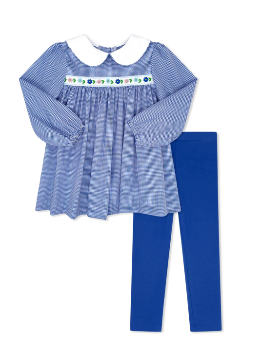 Lullaby Set Layla Legging Set--River Royal Gingham/Flowers