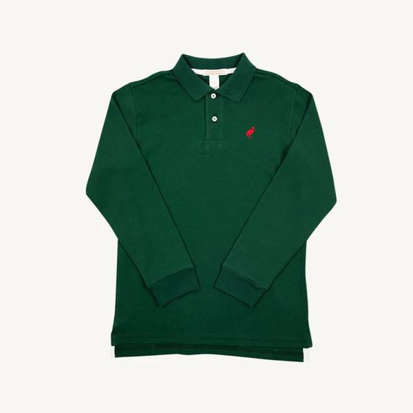 Beaufort Bonnet Long Sleeve Prim and Proper Polo--Grier Green with Richmond Red Stork