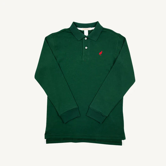 Beaufort Bonnet Long Sleeve Prim and Proper Polo--Grier Green with Richmond Red Stork