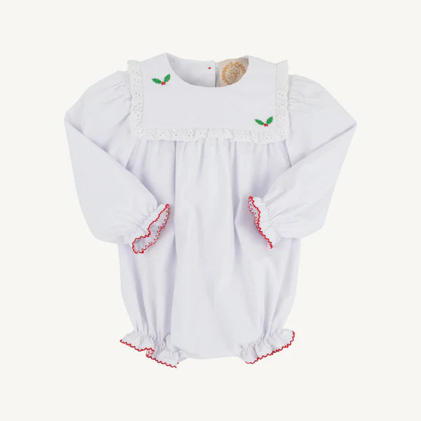 Beaufort Bonnet Worth Avenue White with Richmond Red & Holly Embroidery Long Sleeve Bea Louise Bubble