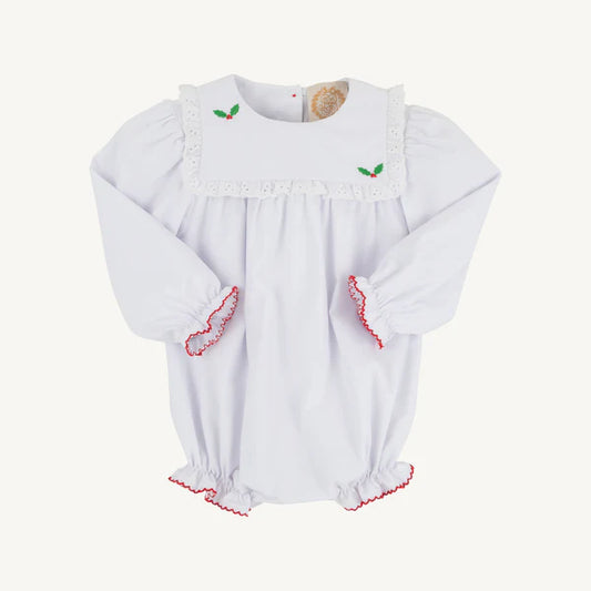 Beaufort Bonnet Worth Avenue White with Richmond Red & Holly Embroidery Long Sleeve Bea Louise Bubble