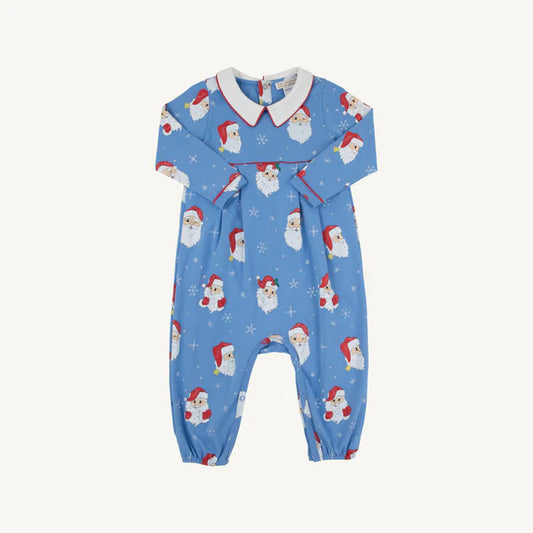 Beaufort Bonnet Long Sleeve Bradford Romper Dear Santa (Barbados Blue) with Worth Avenue White