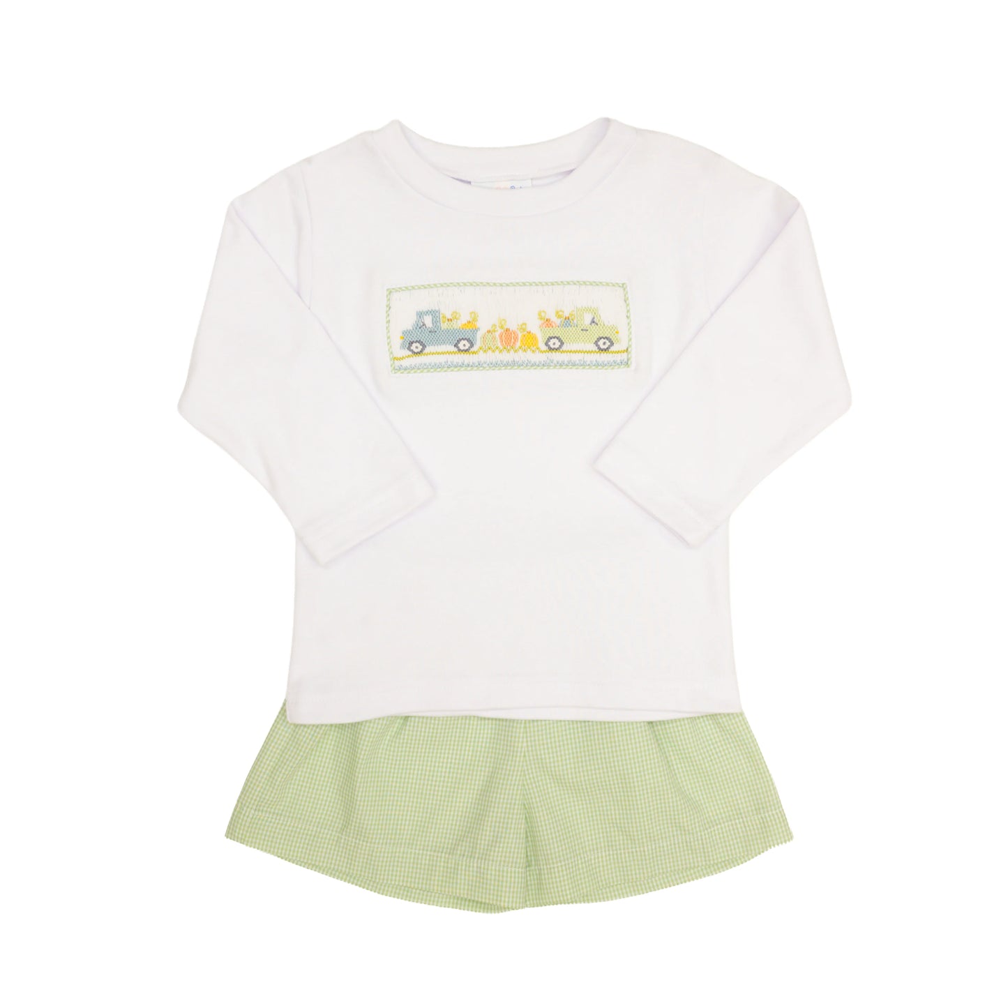 Lulu Bebe Tom Pumpkin Smocked Long Sleeve Short Set