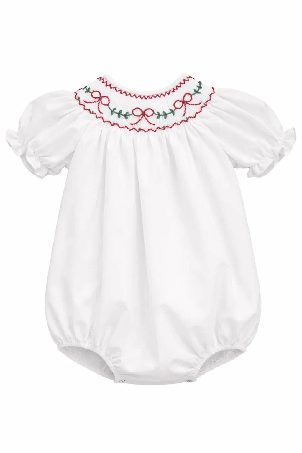 Sweet Dreams Red Bows and Garland White Smocked Bubble