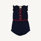 Beaufort Bonnet Marion Rose Romper--Nantucket Navy/Richmond Red
