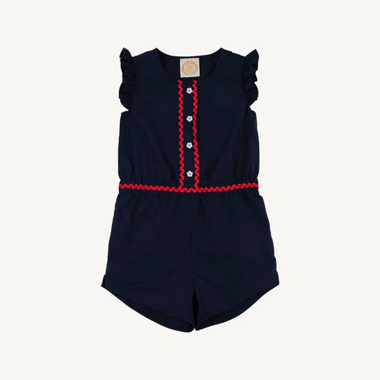 Beaufort Bonnet Marion Rose Romper--Nantucket Navy/Richmond Red