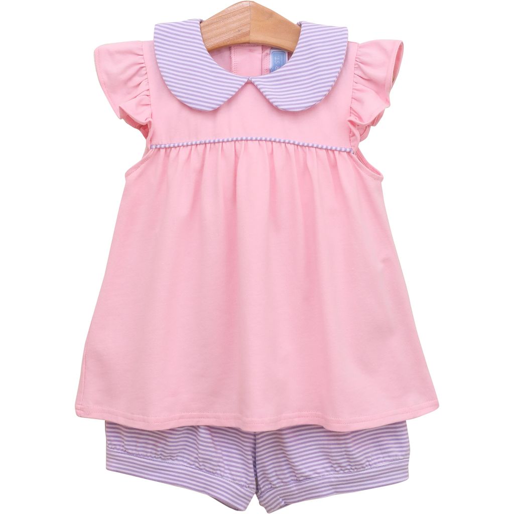 Trotter Street Genevieve Banded Short Set- Lavender Stripe/Light Pink