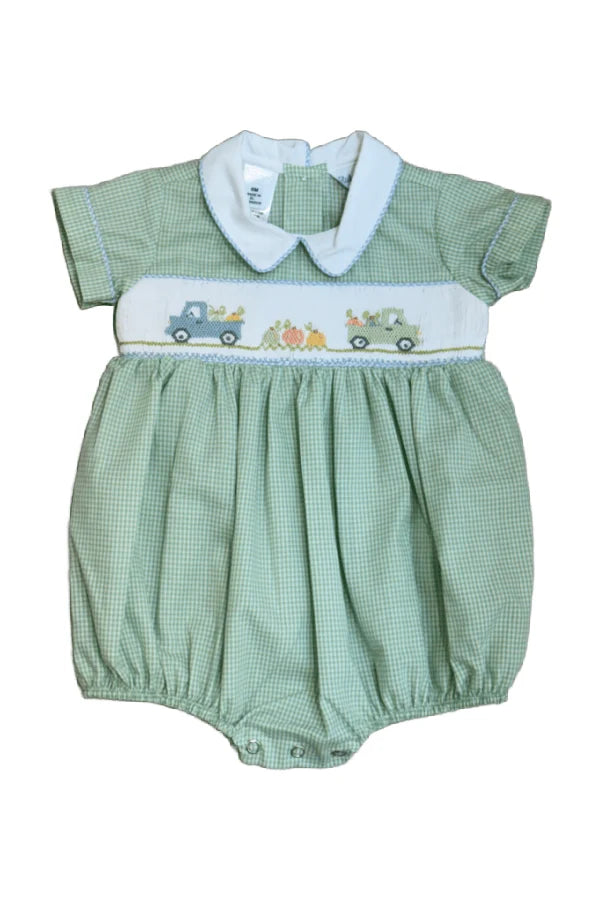Lulu Bebe Noah Pumpkin Smocked Boy Bubble