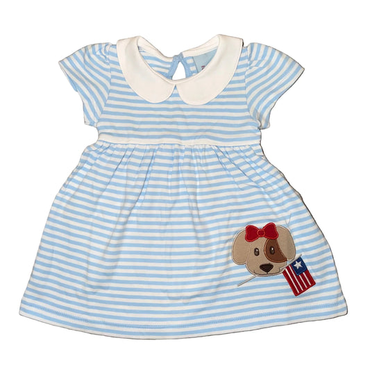 The Smiley Crab Light Blue Striped Patriotic Girl Puppy Dress