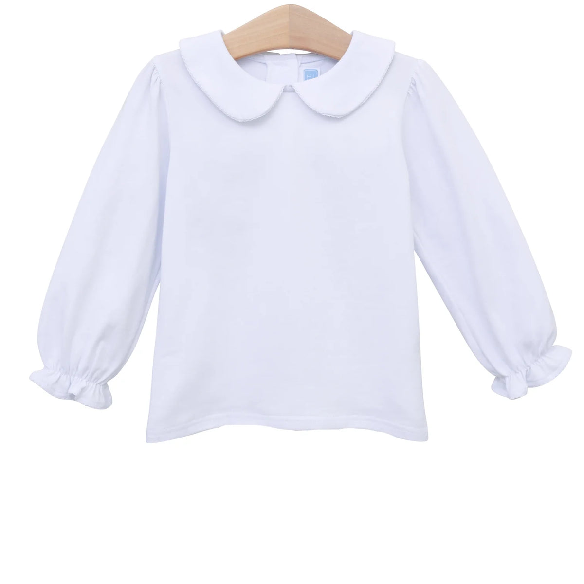 Trotter Street Girls Peter Pan Collar Long Sleeve Top--White