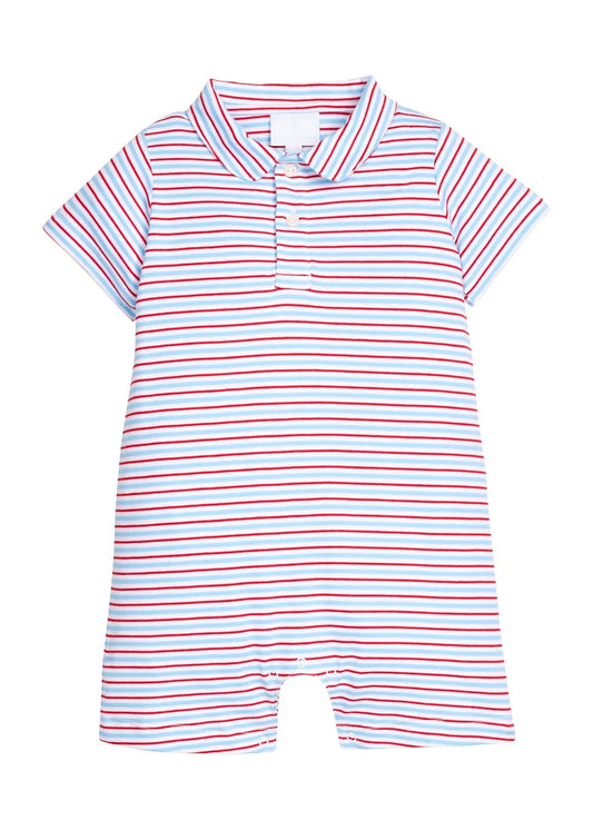 Little English Peter Pan Polo Romper - Primary Stripe