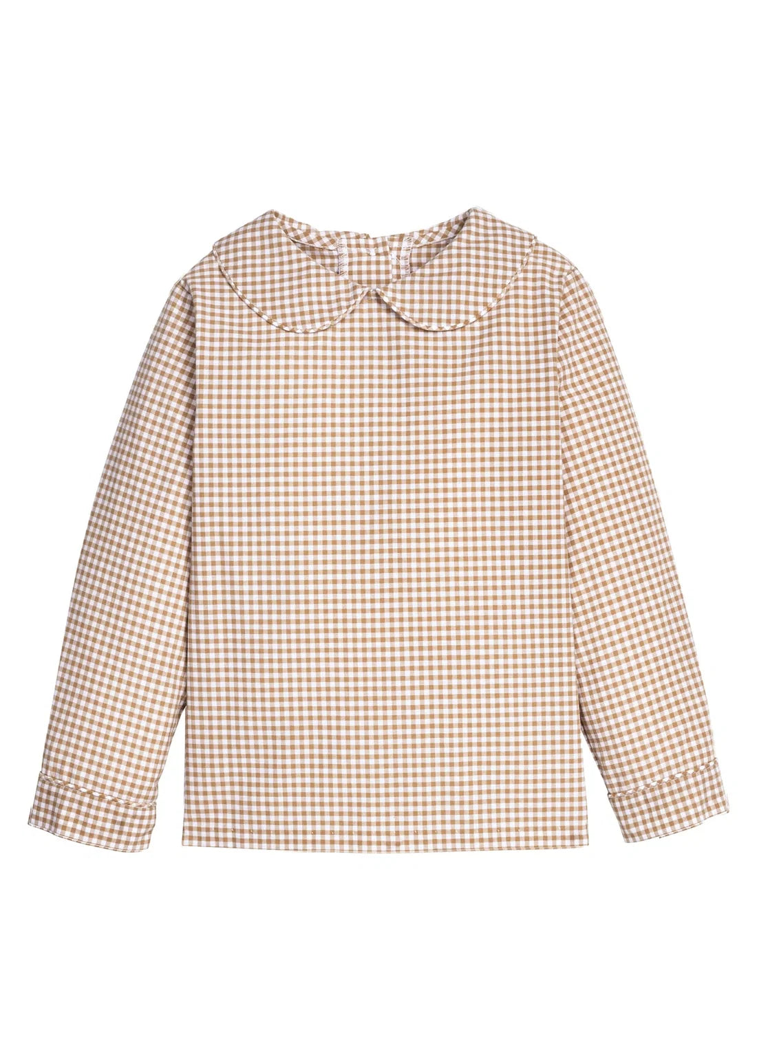 Little English Peter Pan Shirt--Khaki Gingham