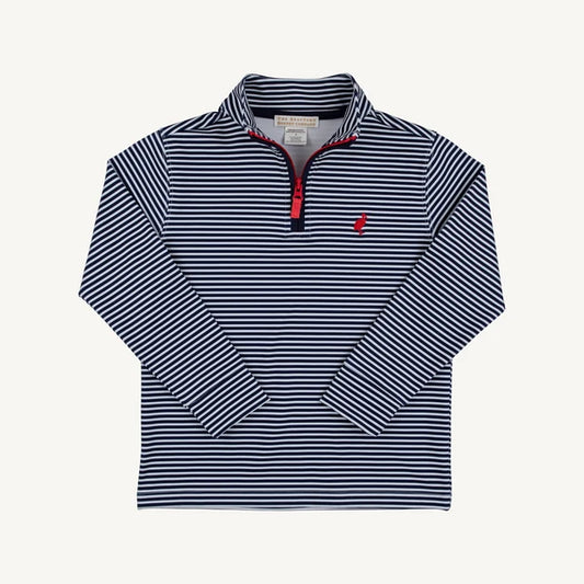 Beaufort Bonnet Prepletic Hayword Half Zip--Nantucket Navy Stripe with Richmond Red Stork