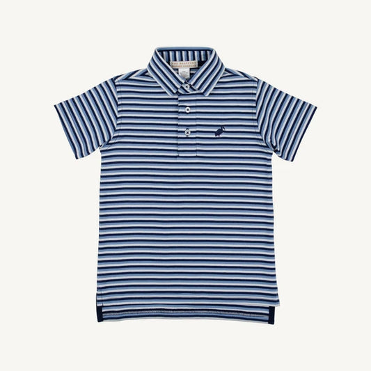 Beaufort Bonnet Prim and Proper Polo--Sumner County Stripe (Barbados Blue)/Nantucket Navy