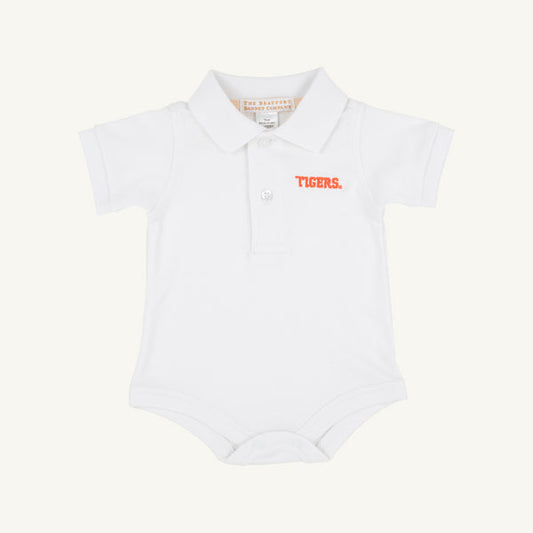 Beaufort Bonnet Clemson Prim and Proper Polo Onesie--Worth Avenue White