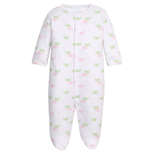 Little English Printed Footie--Pink Whales