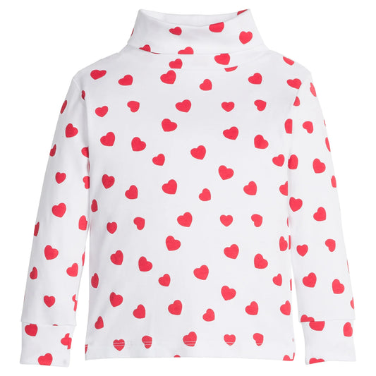 Little English Printed Turtleneck--Red Hearts