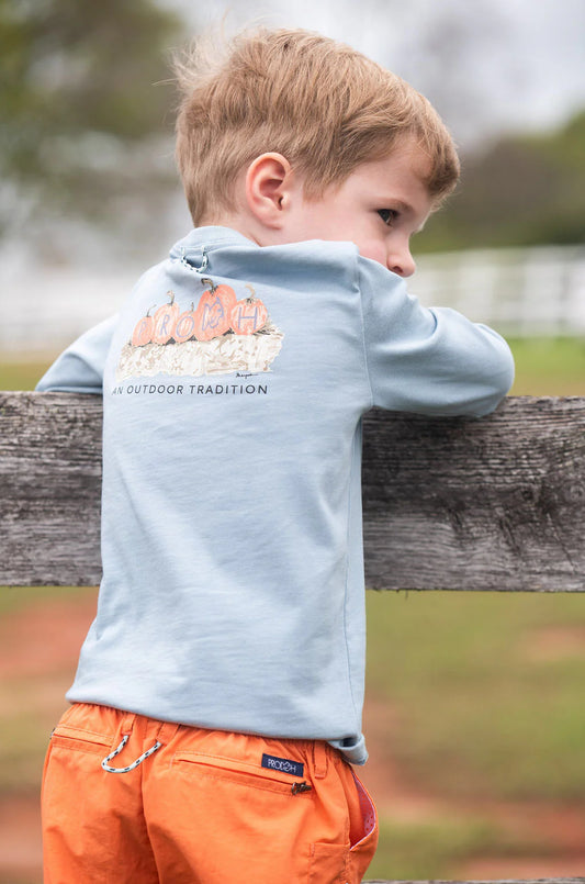 Prodoh Pumpkin Harvest Kid's Long Sleeve Cotton T-Shirt Ashley Blue